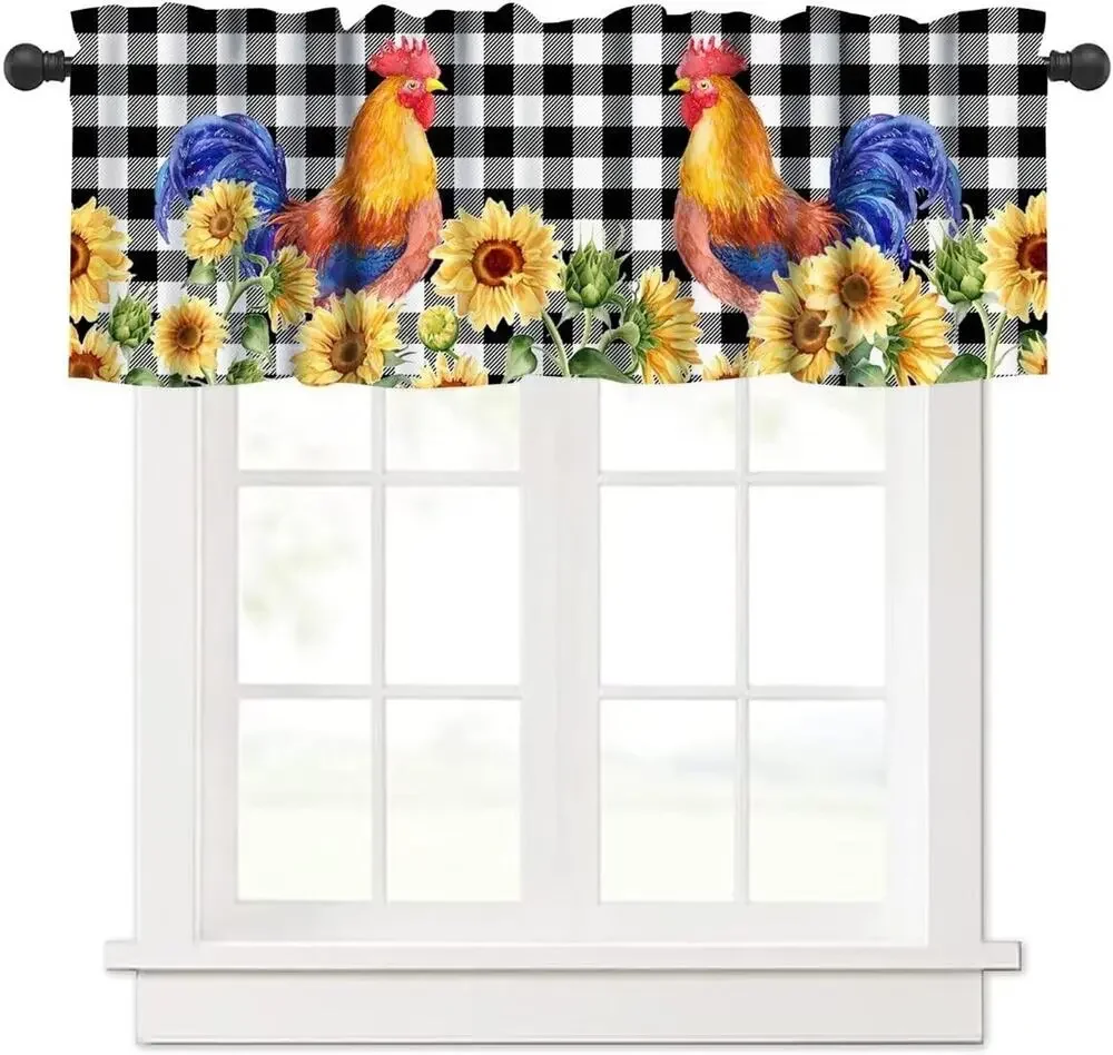Rooster Sunflower Buffalo Plaid Valance Farmhouse Kitchen 1 Panel 54
